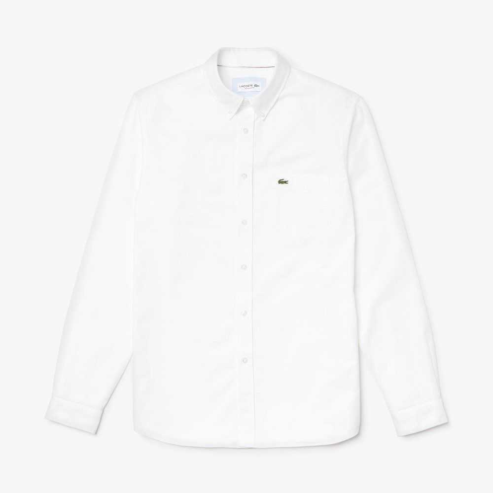 Lacoste Regular Fit Algodon Oxford Blancas | 0379-VXNAP