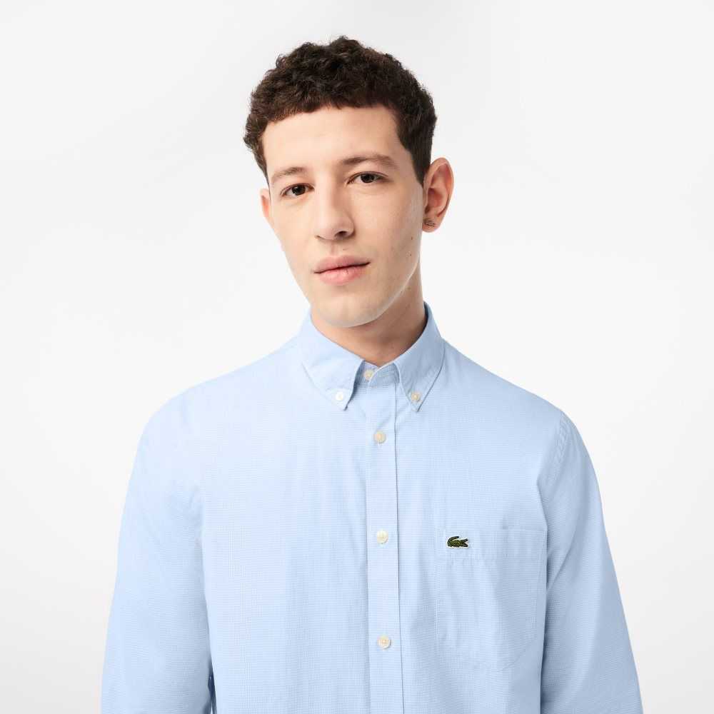 Lacoste Regular Fit Algodon Poplin Blancas Azules | 7238-GHKEQ