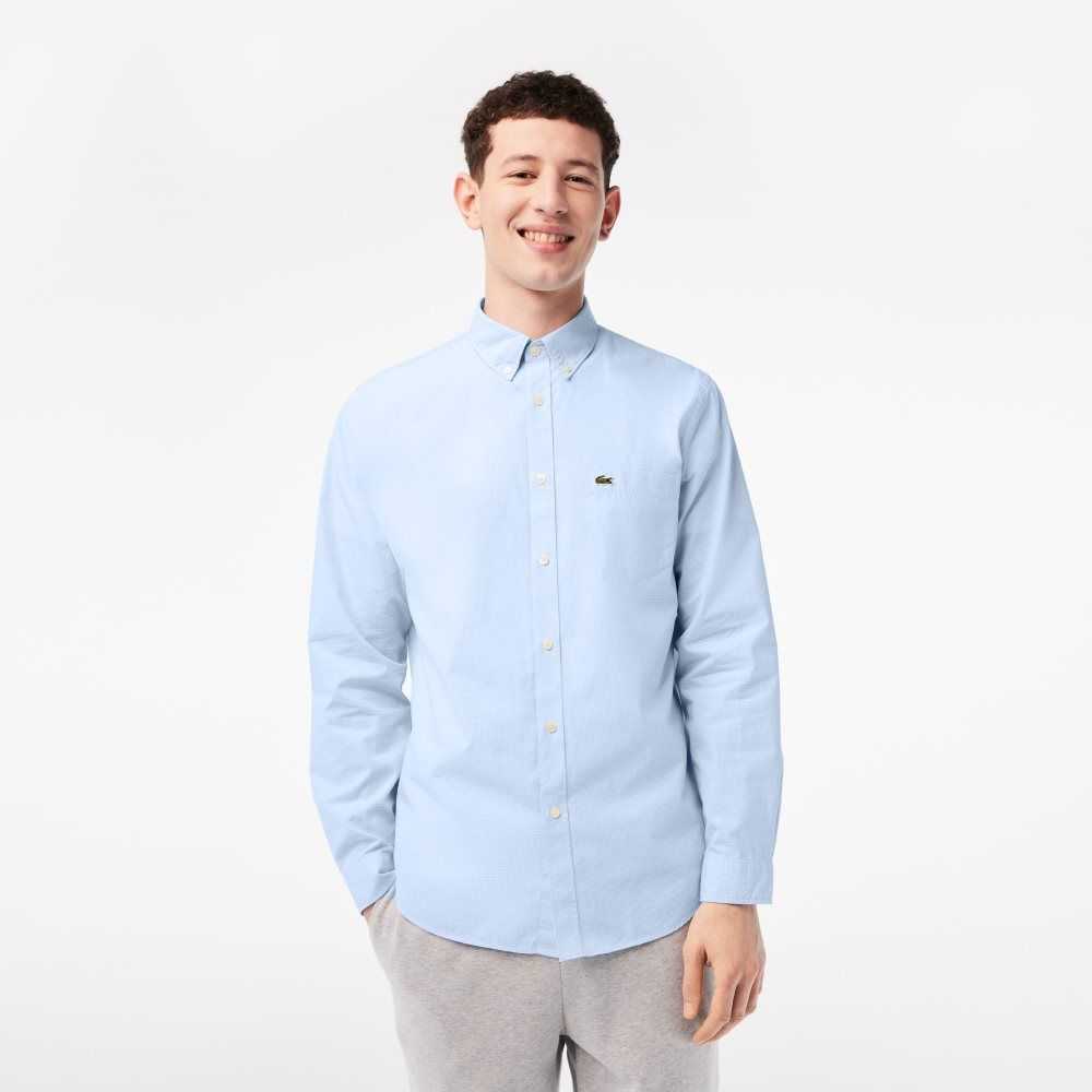 Lacoste Regular Fit Algodon Poplin Blancas Azules | 7238-GHKEQ