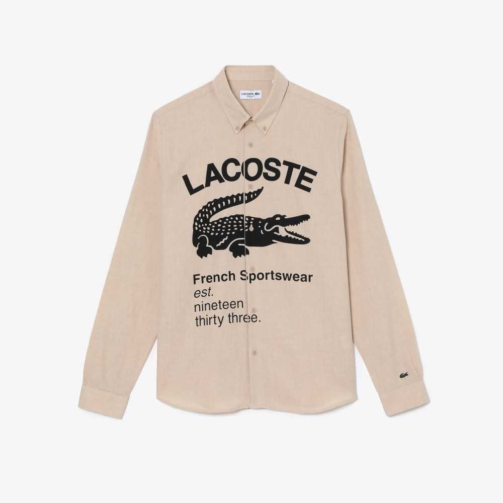 Lacoste Regular Fit Branded Flannel Beige Negras | 3412-LBYPM