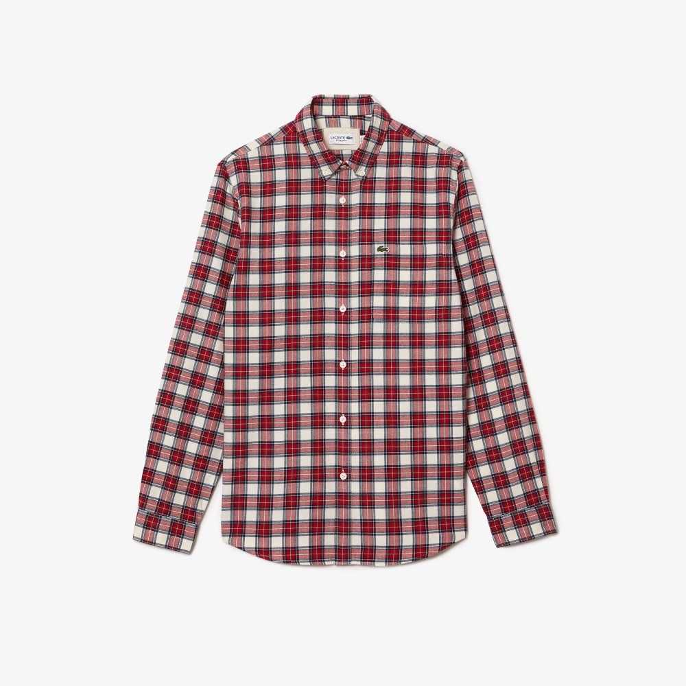 Lacoste Regular Fit Check Print Flannel Blancas Rojas Azul Marino Azules | 1739-QKJPT