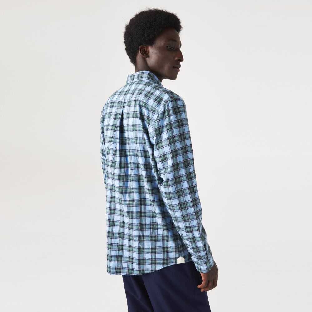 Lacoste Regular Fit Check Print Flannel Azules Verde Azul Marino Azules | 3184-BUPQO