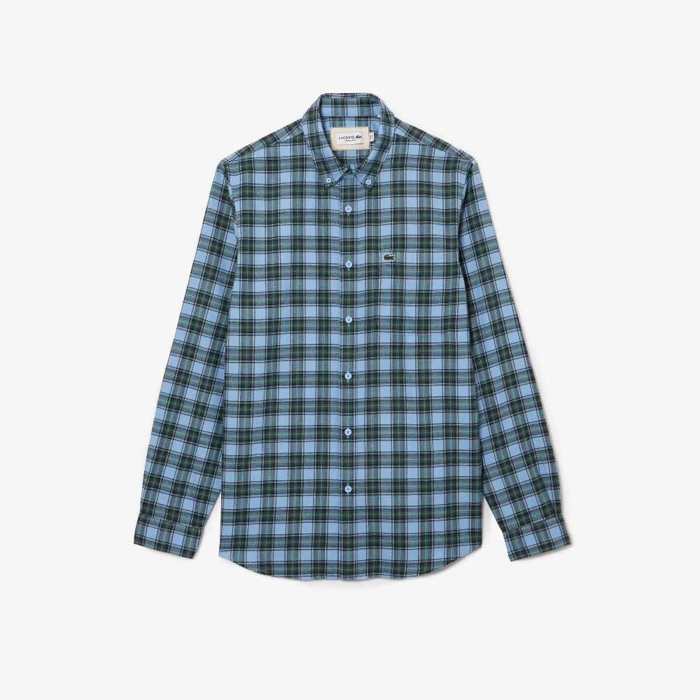 Lacoste Regular Fit Check Print Flannel Azules Verde Azul Marino Azules | 3184-BUPQO