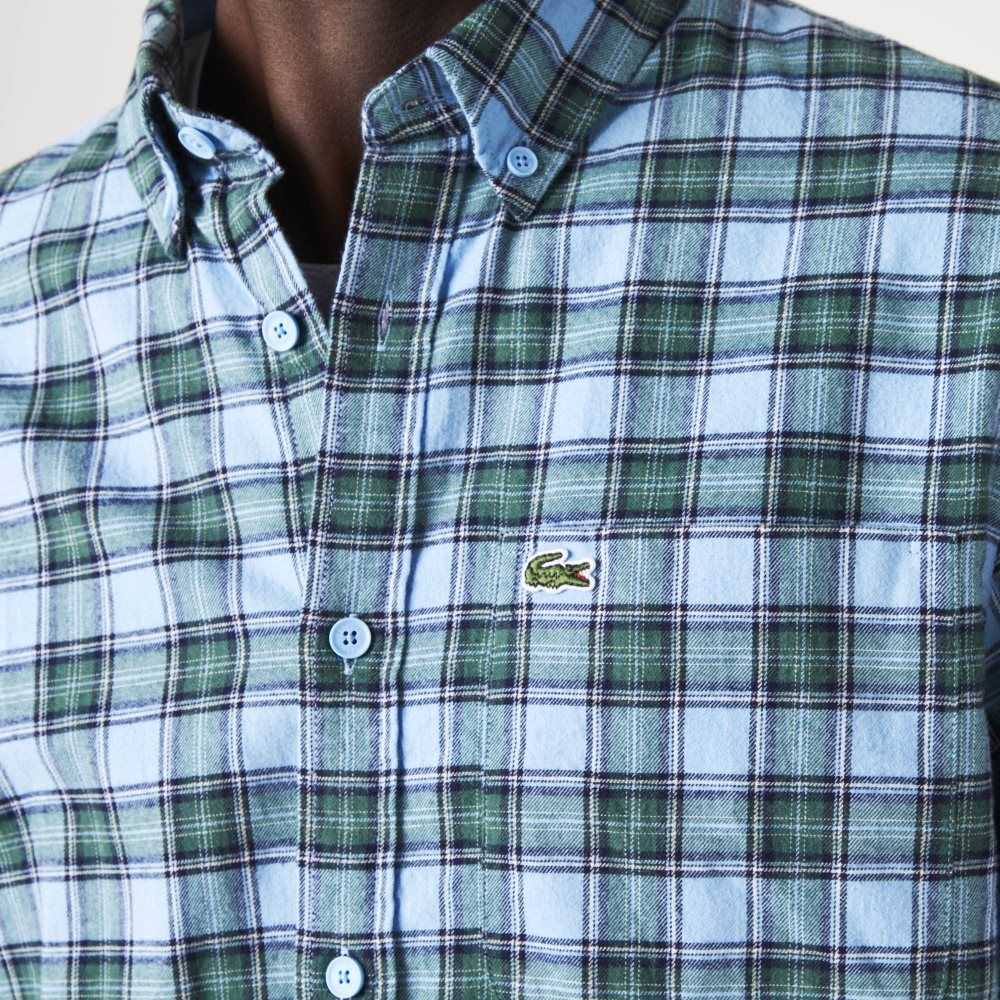 Lacoste Regular Fit Check Print Flannel Azules Verde Azul Marino Azules | 3184-BUPQO