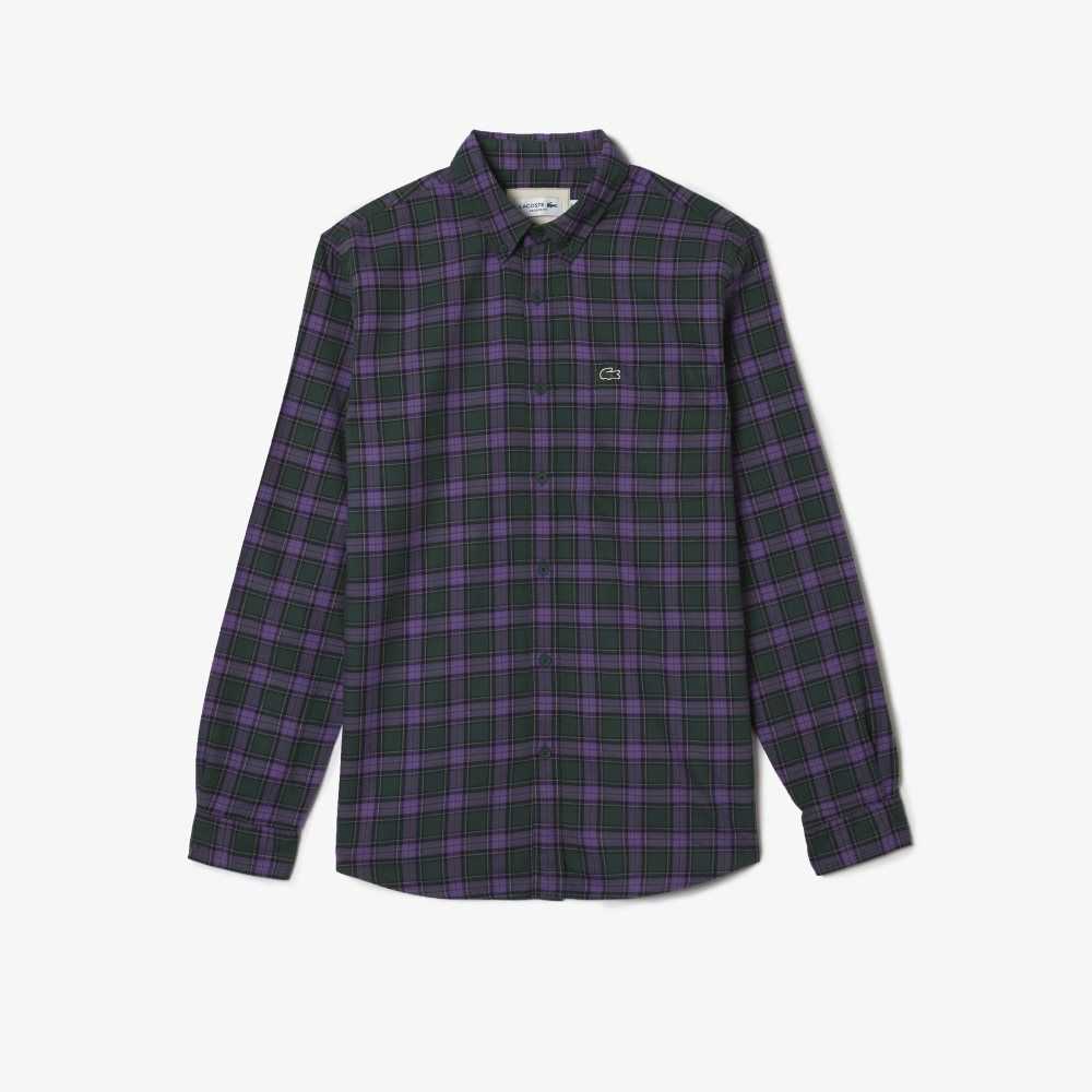 Lacoste Regular Fit Check Print Flannel Verde Moradas Beige | 5179-MASZC