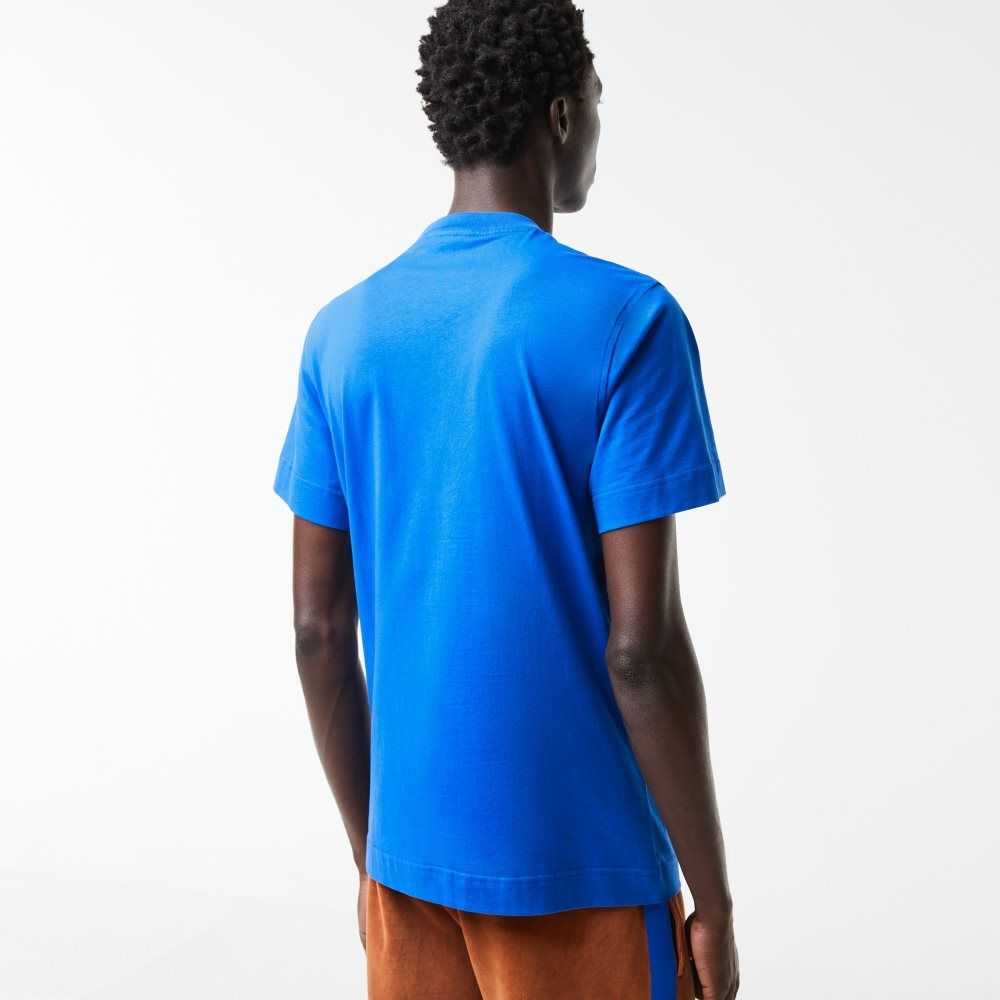 Lacoste Regular Fit Contrast Lettering Algodon Azules | 3801-KZJTL