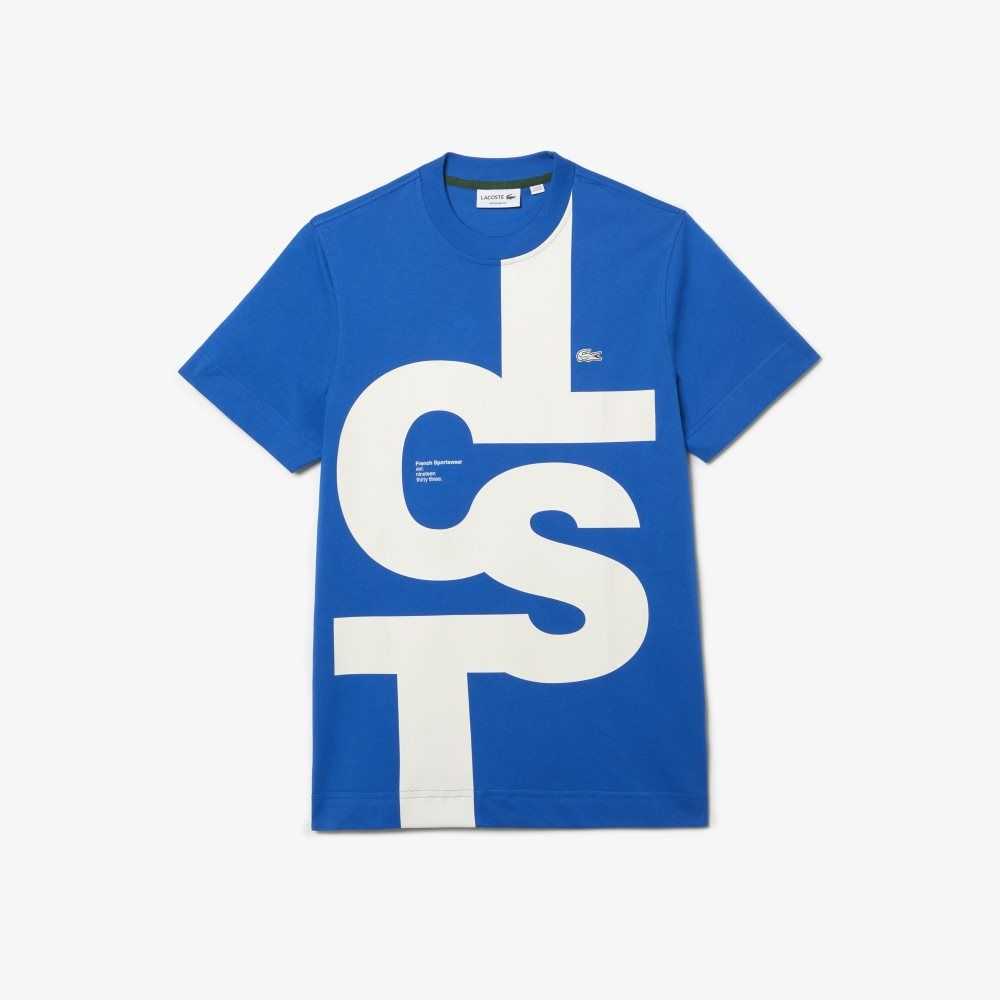 Lacoste Regular Fit Contrast Lettering Algodon Azules | 3801-KZJTL