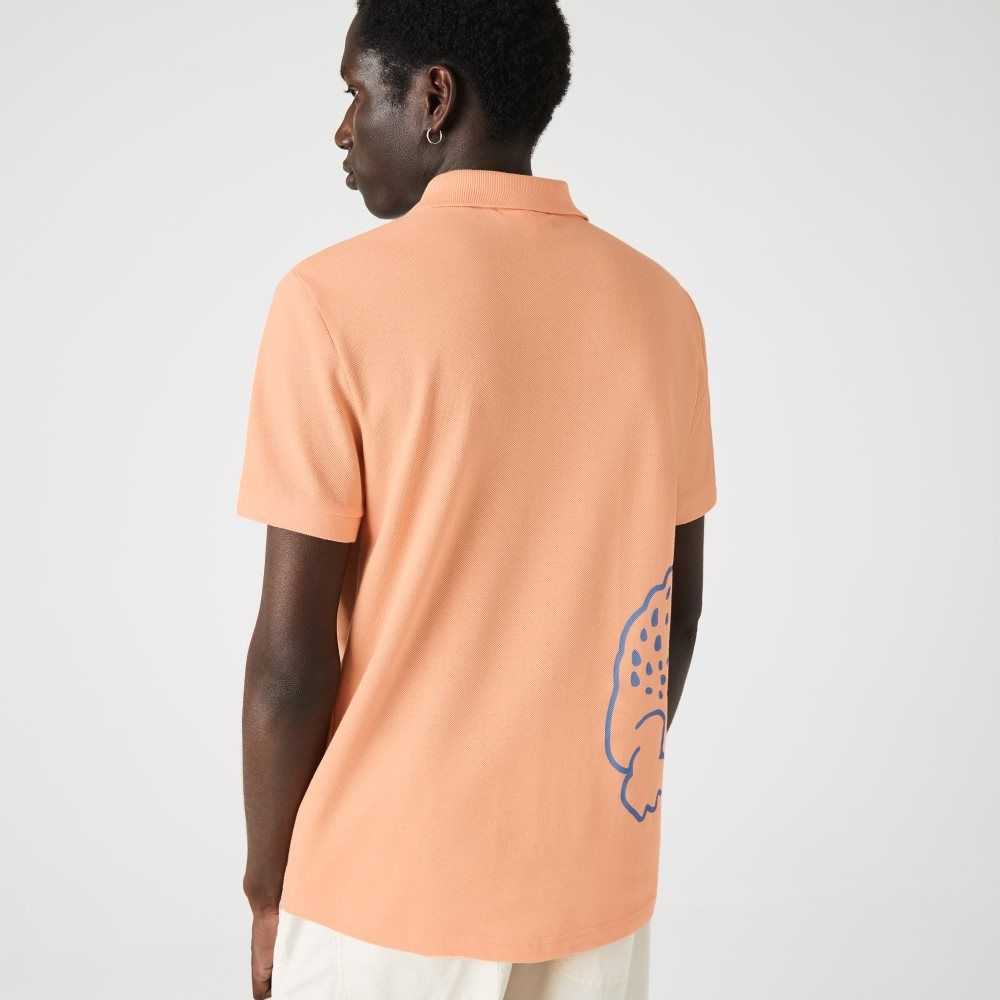 Lacoste Regular Fit Crocodile Print Algodon Pique Naranjas Claro | 5704-THNYO