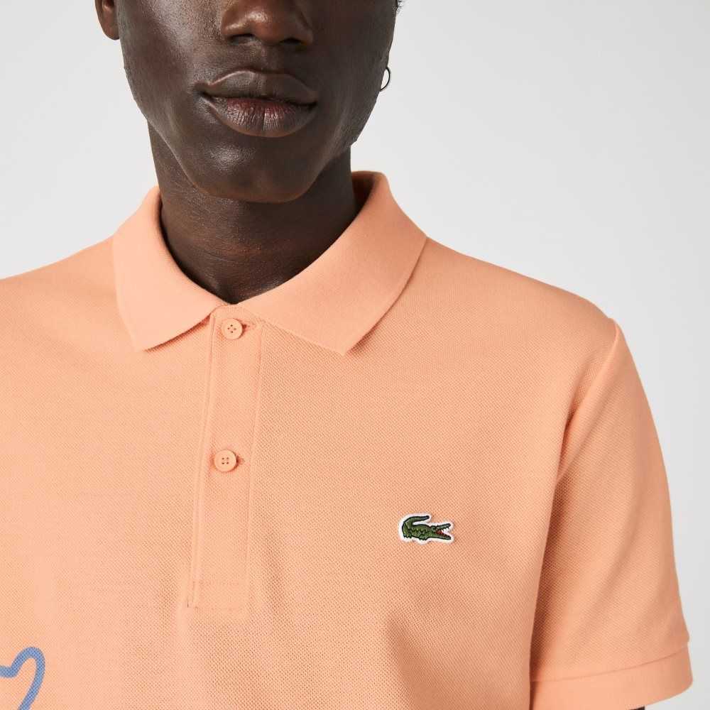 Lacoste Regular Fit Crocodile Print Algodon Pique Naranjas Claro | 5704-THNYO