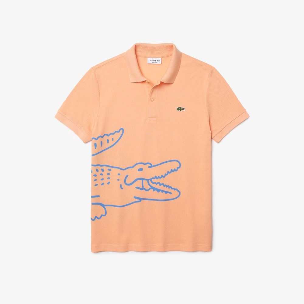 Lacoste Regular Fit Crocodile Print Algodon Pique Naranjas Claro | 5704-THNYO