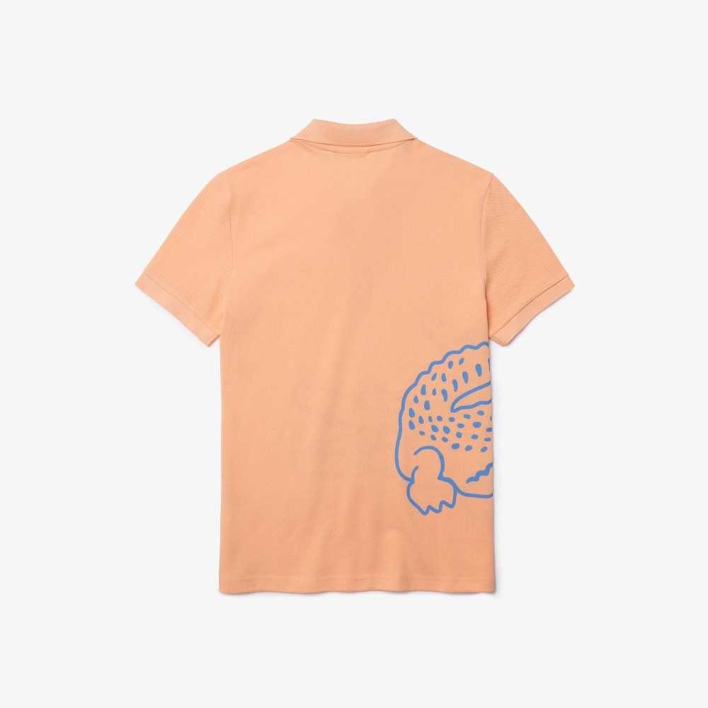 Lacoste Regular Fit Crocodile Print Algodon Pique Naranjas Claro | 5704-THNYO