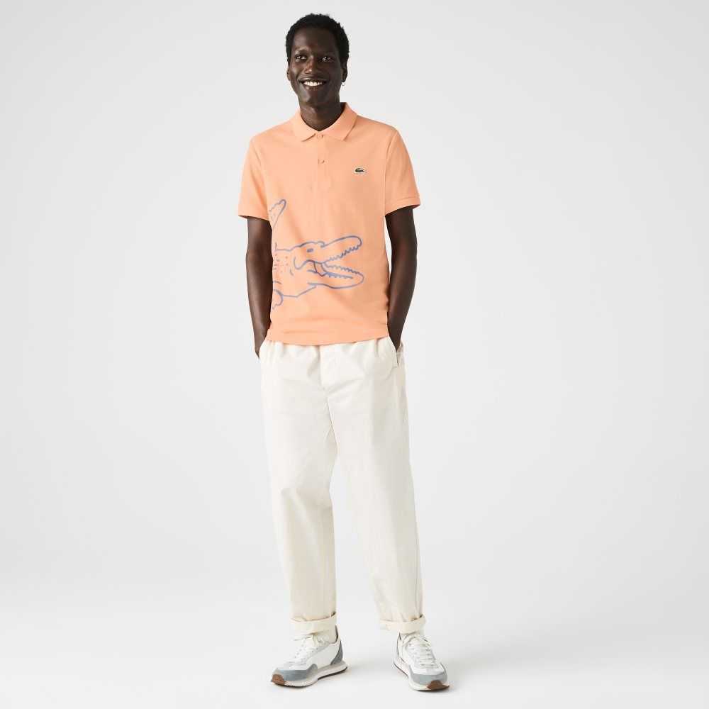 Lacoste Regular Fit Crocodile Print Algodon Pique Naranjas Claro | 5704-THNYO