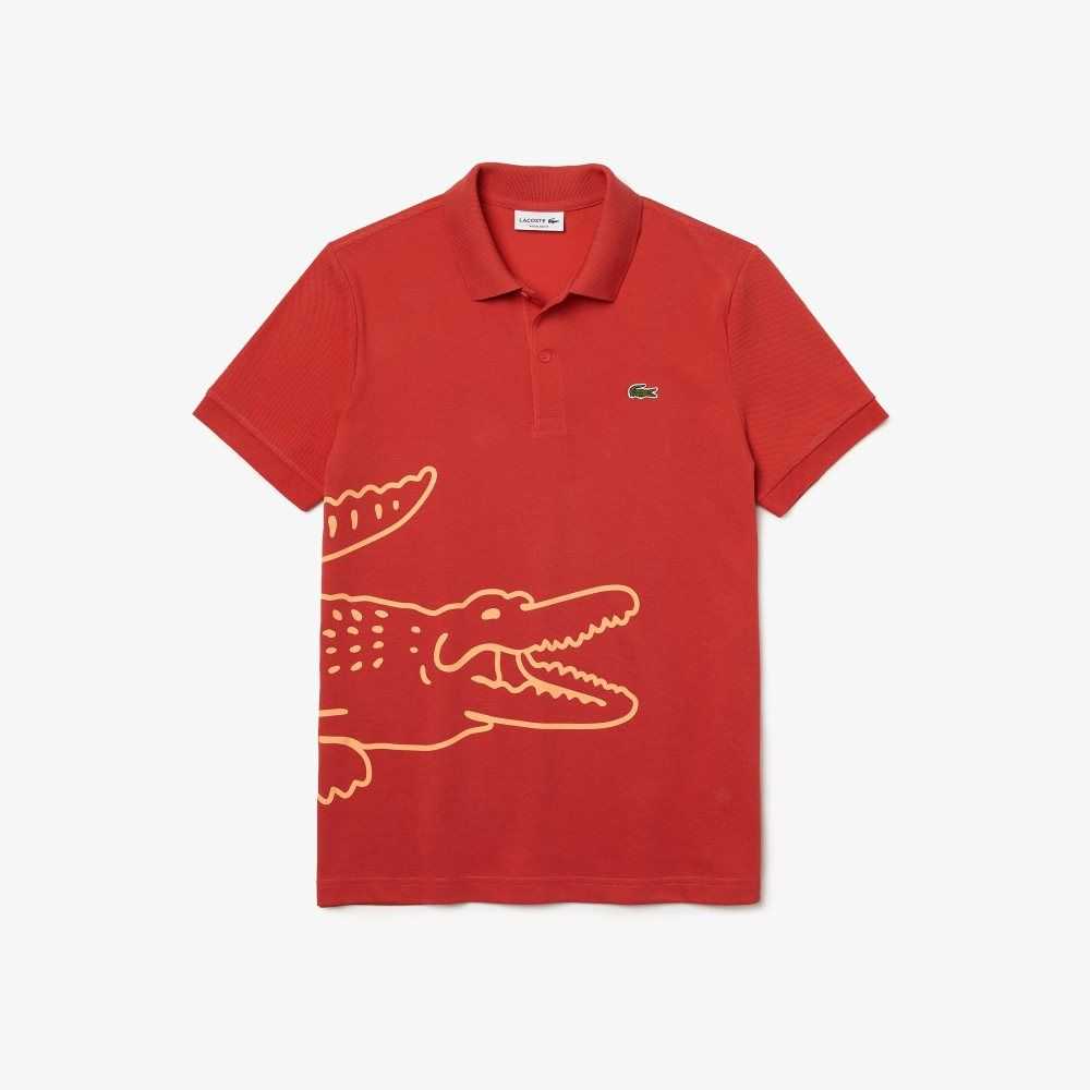 Lacoste Regular Fit Crocodile Print Algodon Pique Rojas | 9358-UVPFS