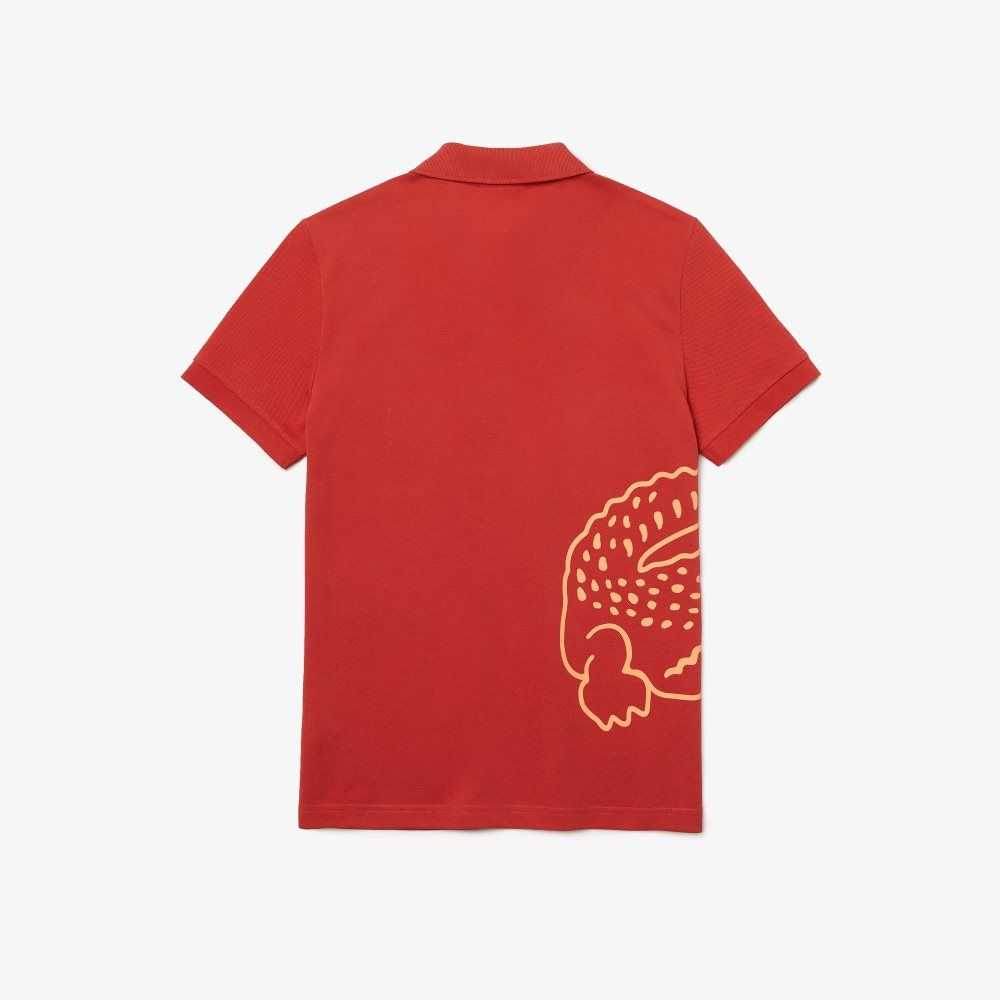 Lacoste Regular Fit Crocodile Print Algodon Pique Rojas | 9358-UVPFS