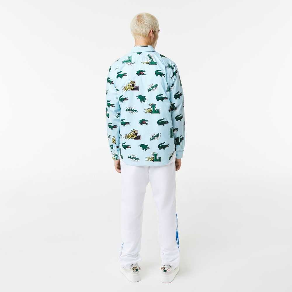 Lacoste Regular Fit Crocodile Print Azules Blancas | 6950-JLGIA