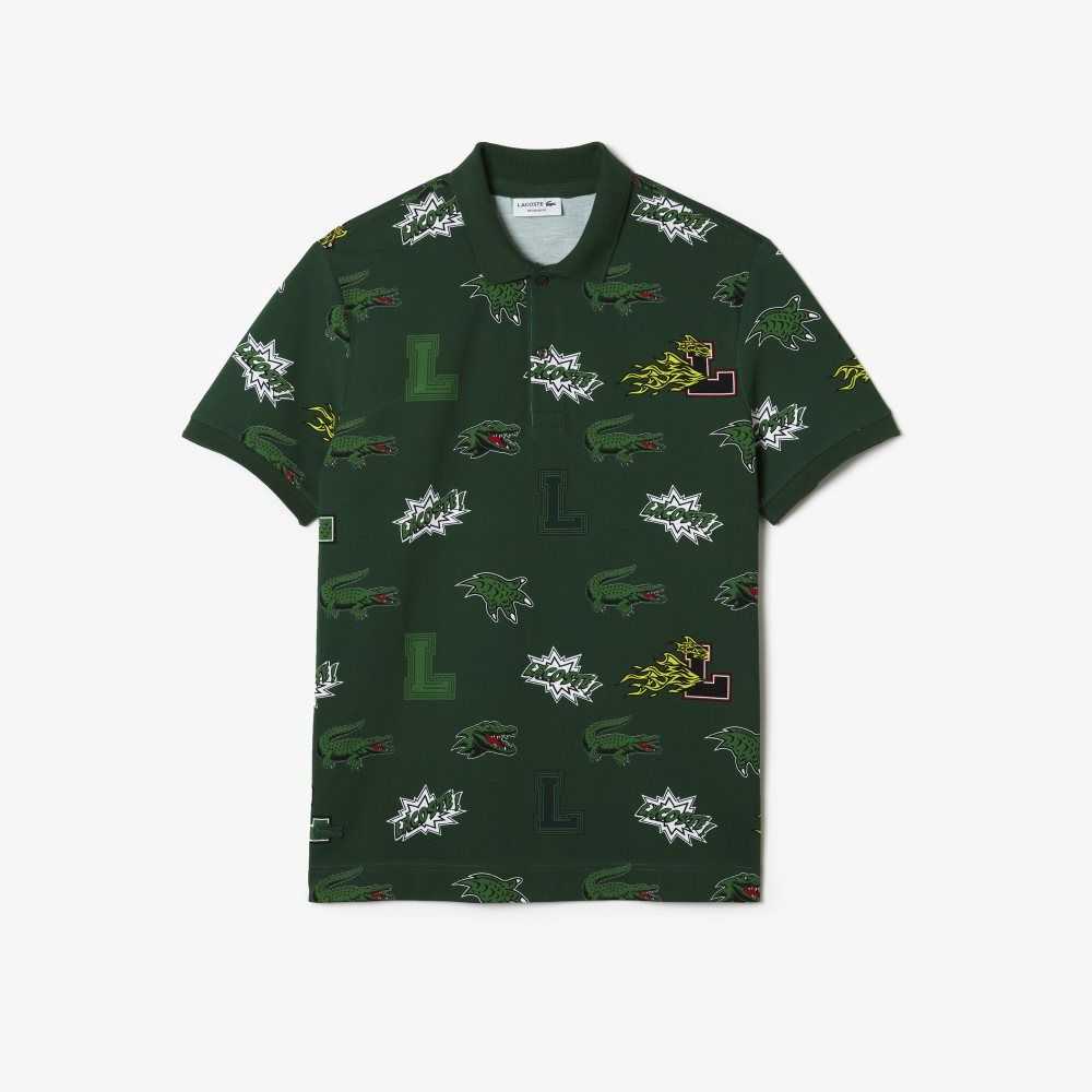 Lacoste Regular Fit Crocodile Print Verde Blancas | 1709-PKASQ