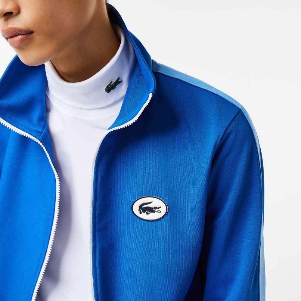 Lacoste Regular Fit High-Neck Pique Zip Azules | 5728-UWCKO