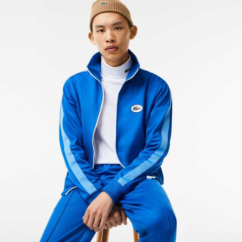 Lacoste Regular Fit High-Neck Pique Zip Azules | 5728-UWCKO