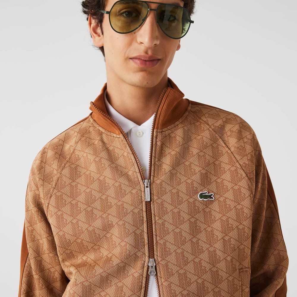 Lacoste Regular Fit Monogram Print Zip Beige Marrones | 4680-PHNTE