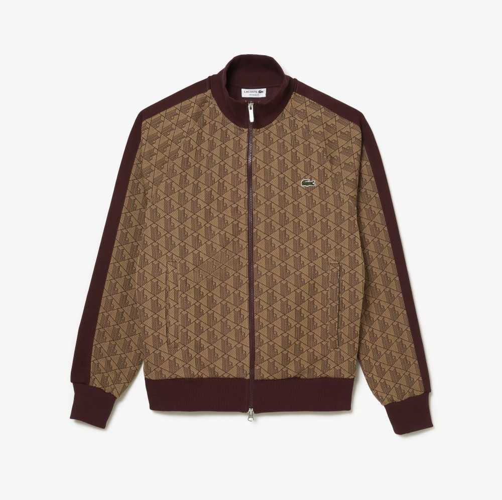 Lacoste Regular Fit Monogram Print Zip Beige Burdeos | 4689-FETSO