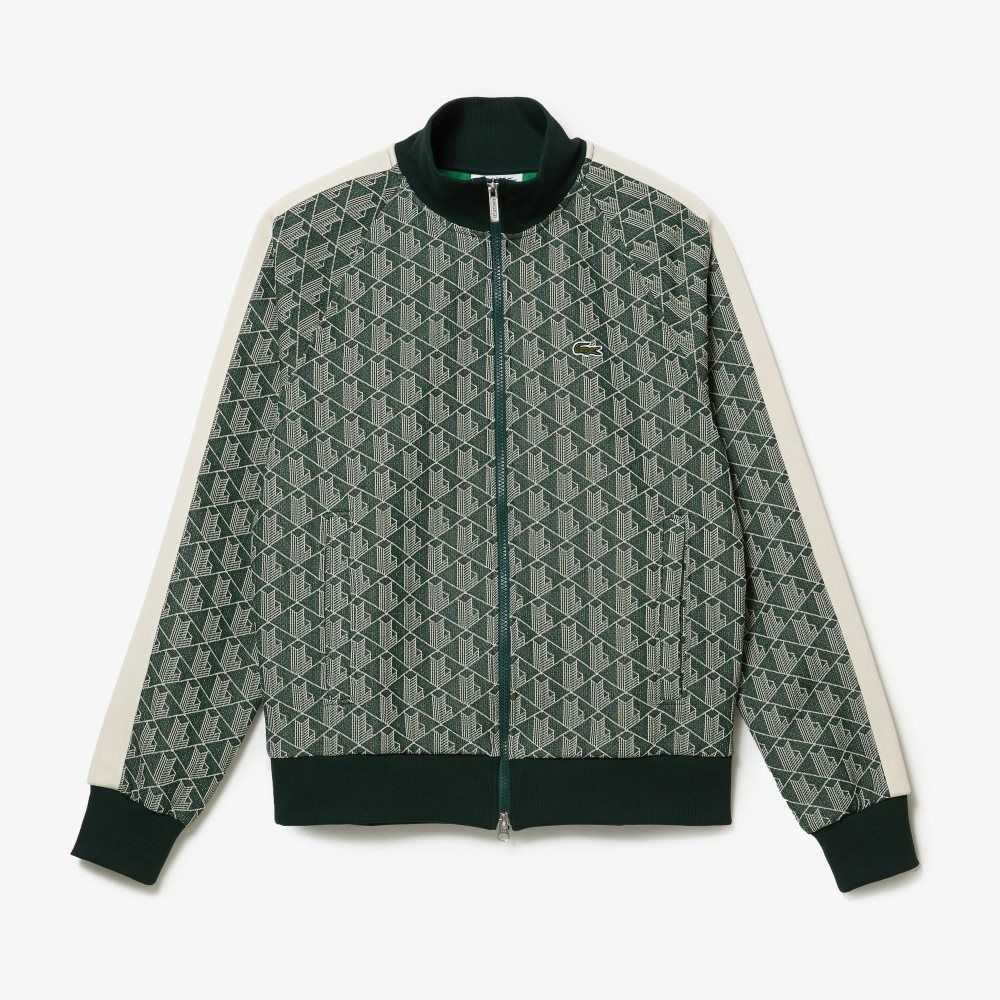 Lacoste Regular Fit Monogram Print Zip Verde Beige | 6149-HFUGZ