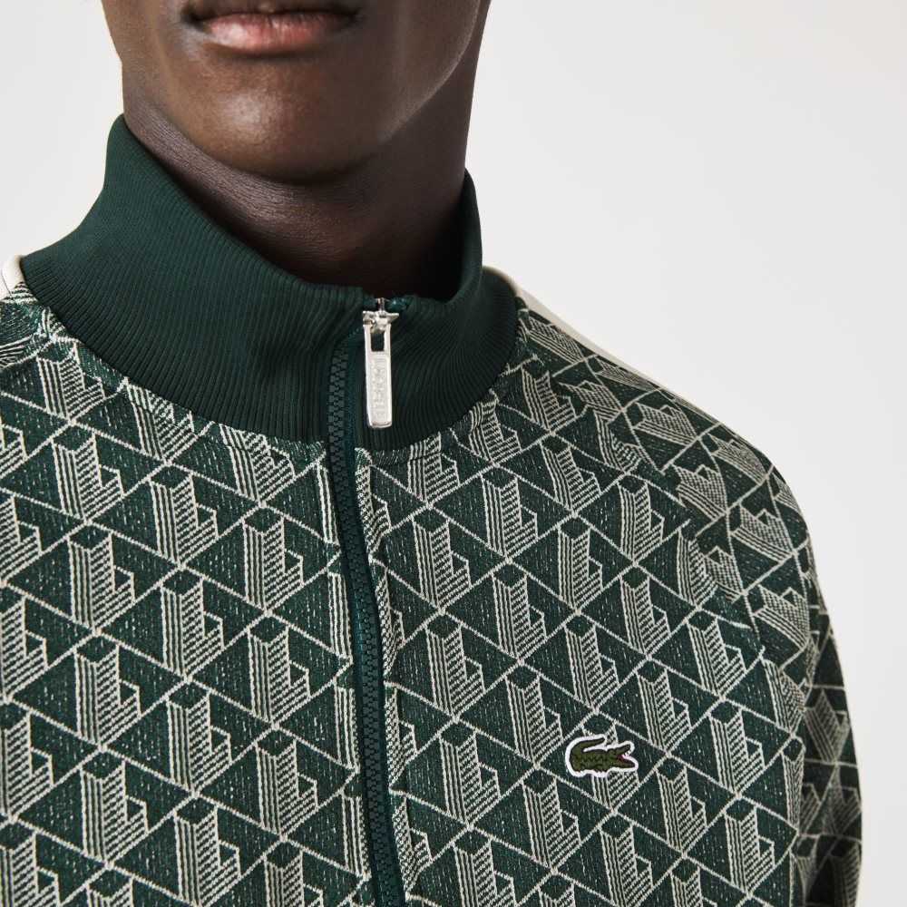 Lacoste Regular Fit Monogram Print Zip Verde Beige | 6149-HFUGZ