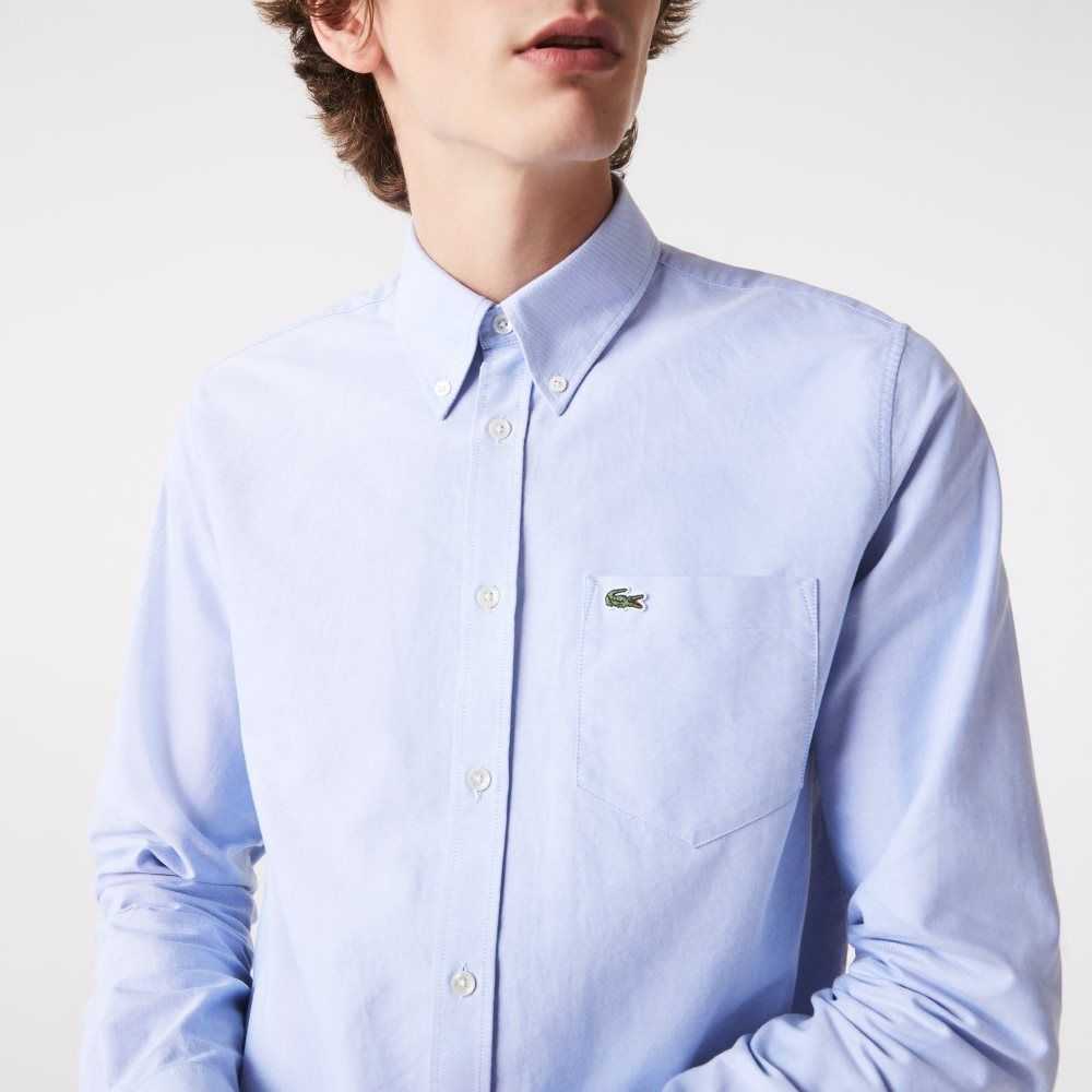 Lacoste Regular Fit Oxford Algodon Azules | 9614-ZTBUL