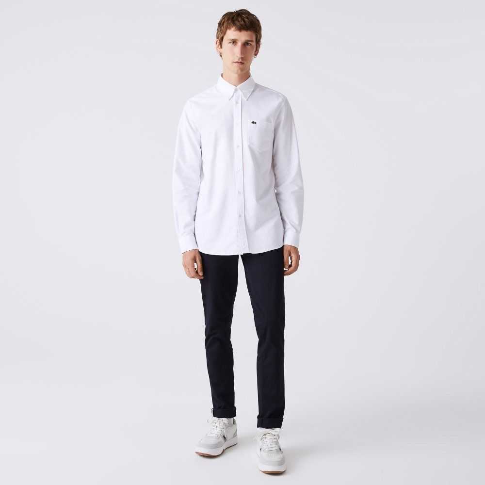 Lacoste Regular Fit Oxford Algodon Blancas | 1256-MNELD