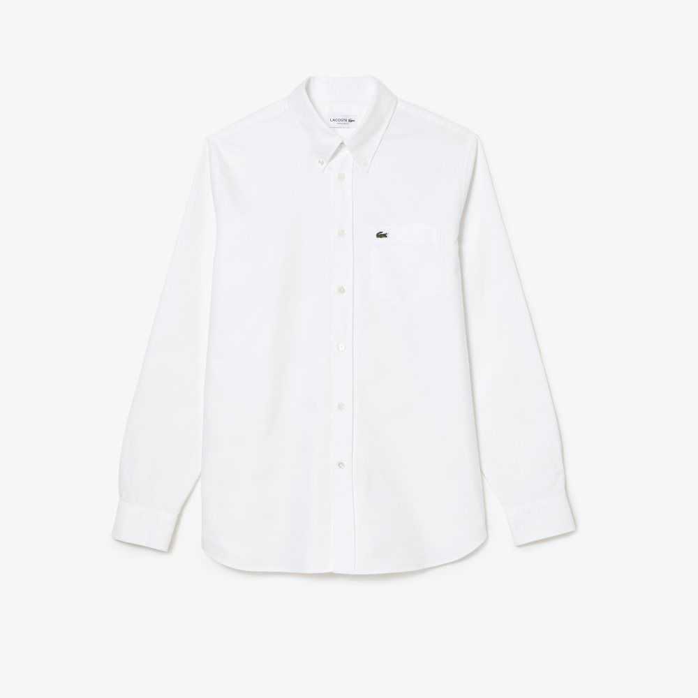 Lacoste Regular Fit Oxford Algodon Blancas | 1256-MNELD