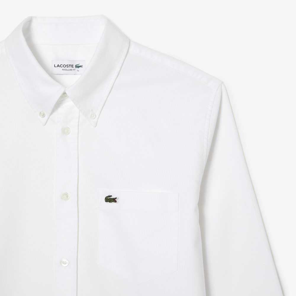 Lacoste Regular Fit Oxford Algodon Blancas | 1256-MNELD