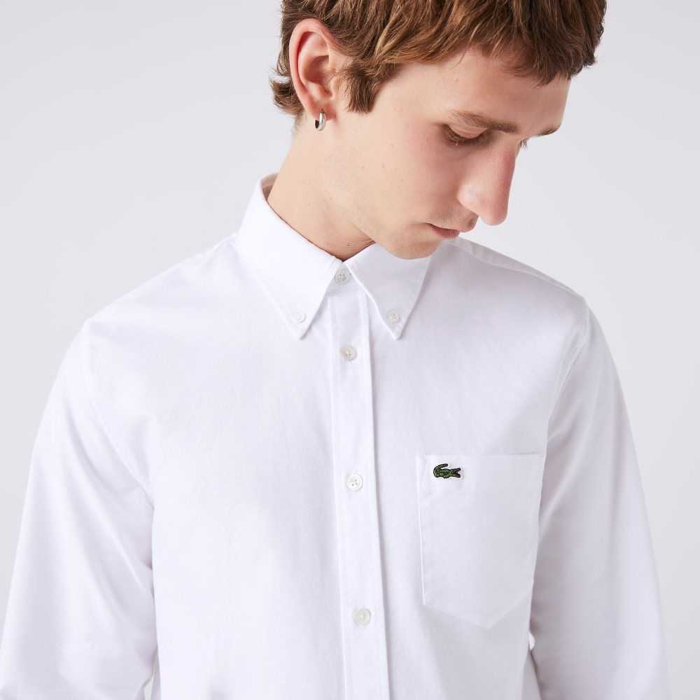 Lacoste Regular Fit Oxford Algodon Blancas | 1256-MNELD