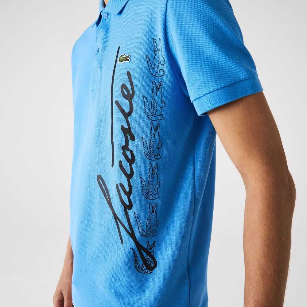 Lacoste Regular Fit Signature Algodon Pique Azules | 5021-USXGK