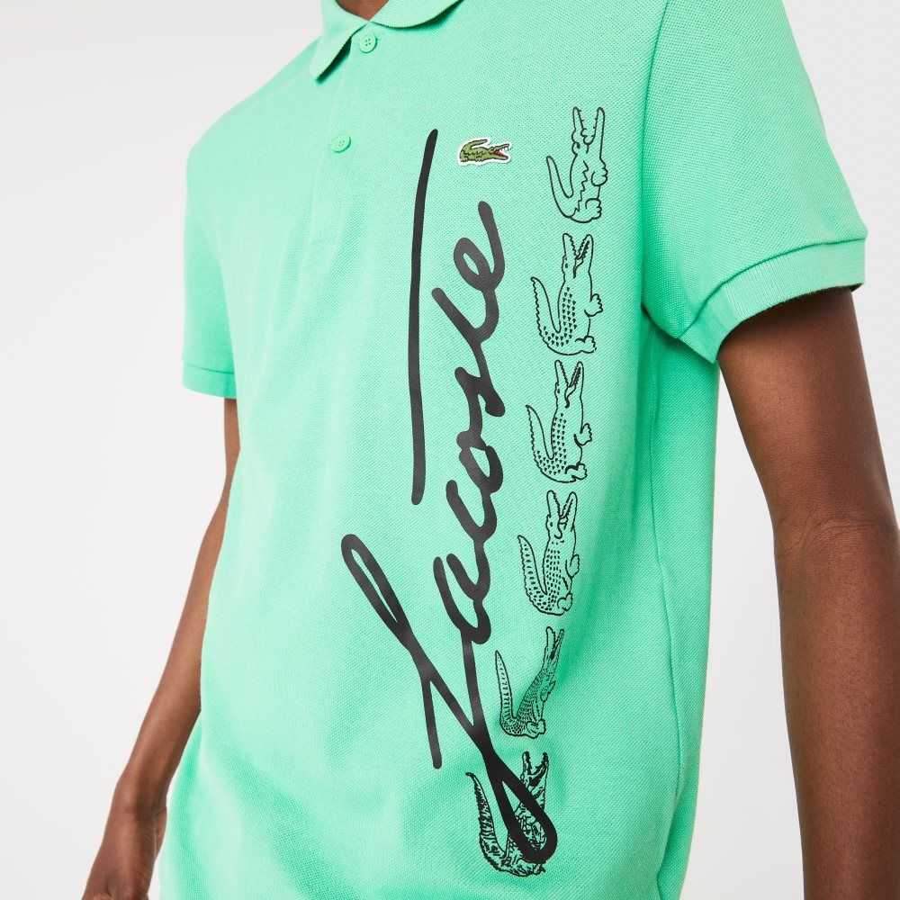 Lacoste Regular Fit Signature Algodon Pique Verde | 5924-PHUTO