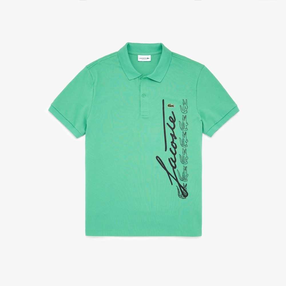 Lacoste Regular Fit Signature Algodon Pique Verde | 5924-PHUTO