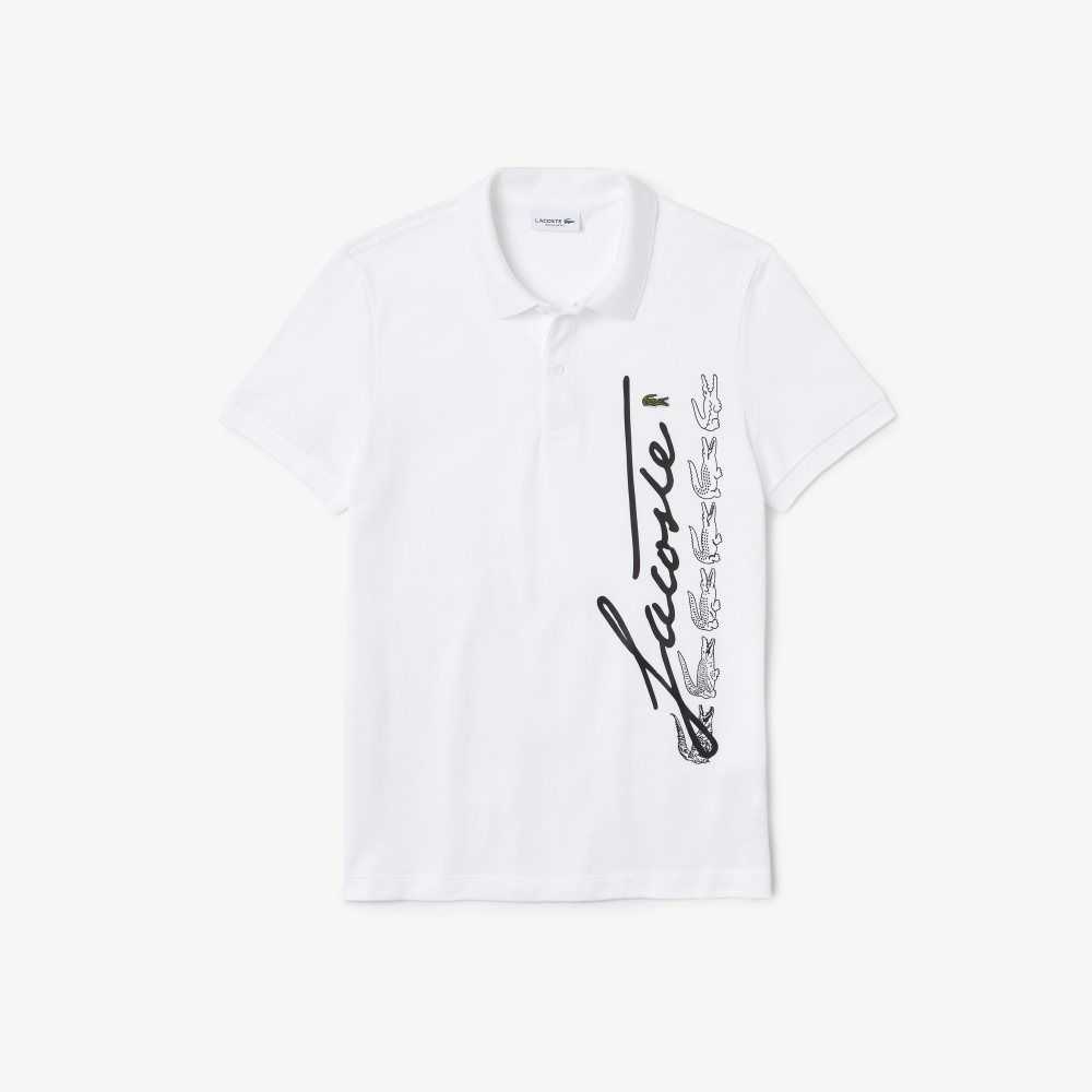 Lacoste Regular Fit Signature Algodon Pique Blancas | 8250-HAJUZ