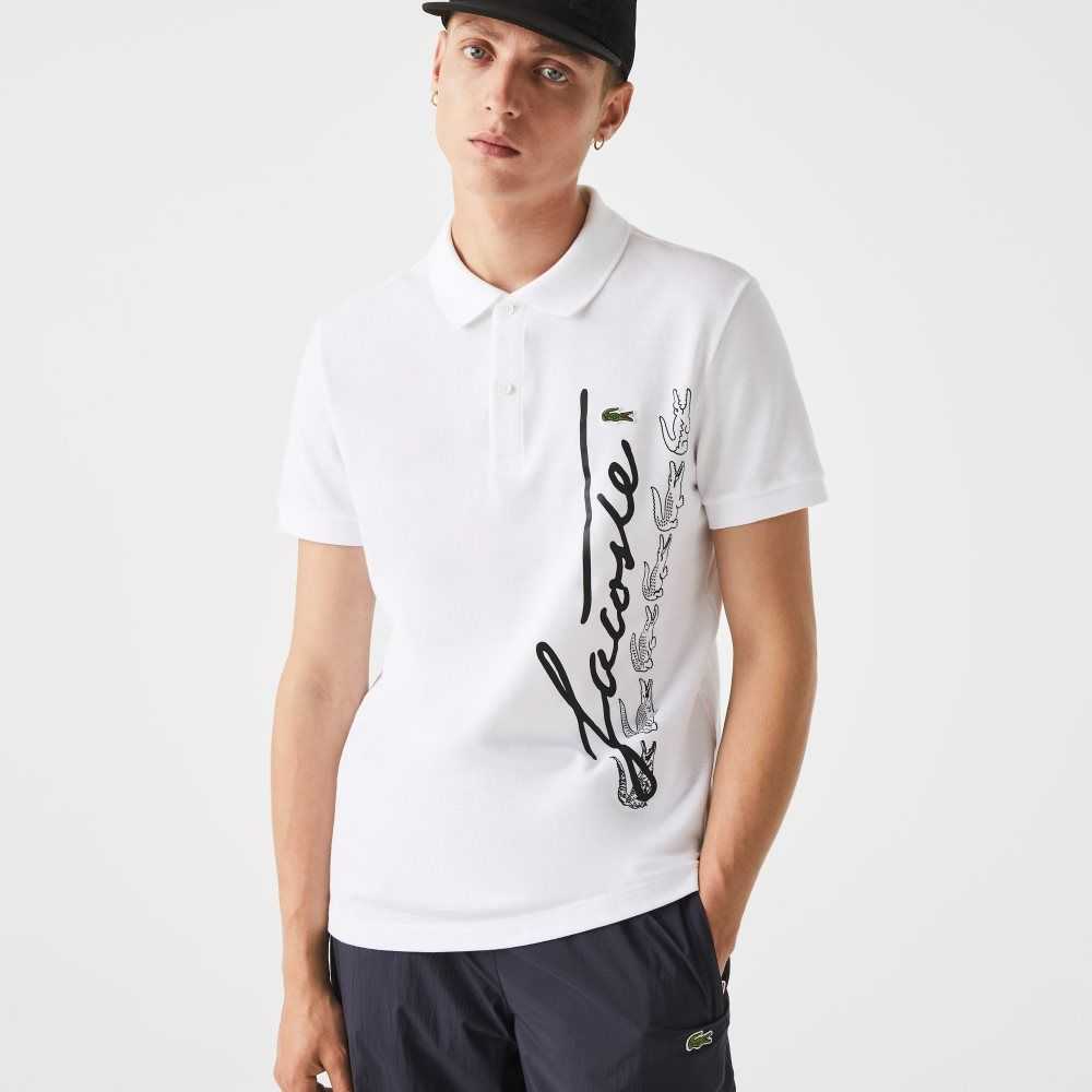 Lacoste Regular Fit Signature Algodon Pique Blancas | 8250-HAJUZ