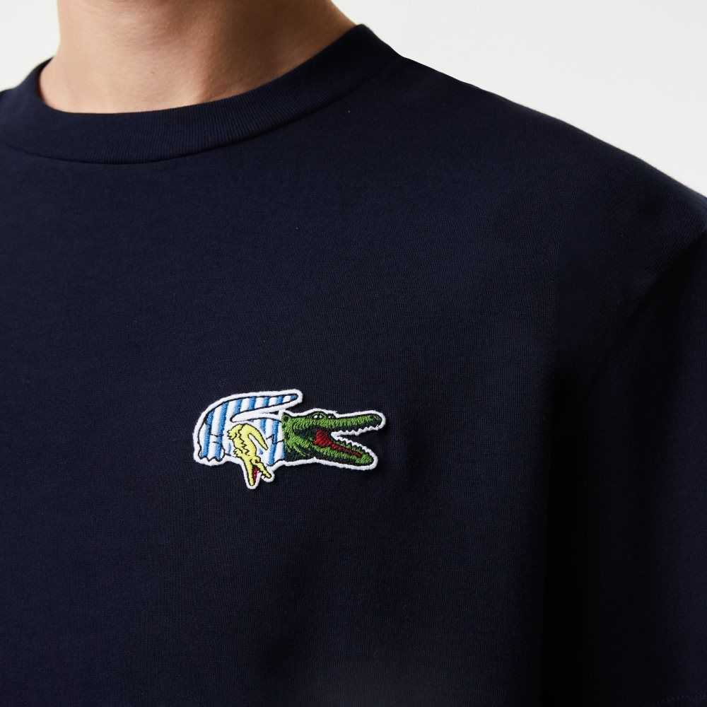 Lacoste Relaxed Fit Comic Effect Badge Azul Marino Azules | 8943-VTCIH