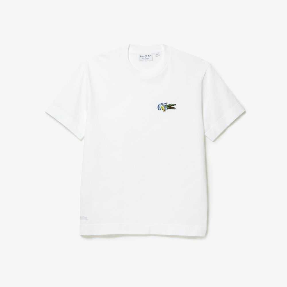 Lacoste Relaxed Fit Comic Effect Badge Blancas | 7805-EVICF