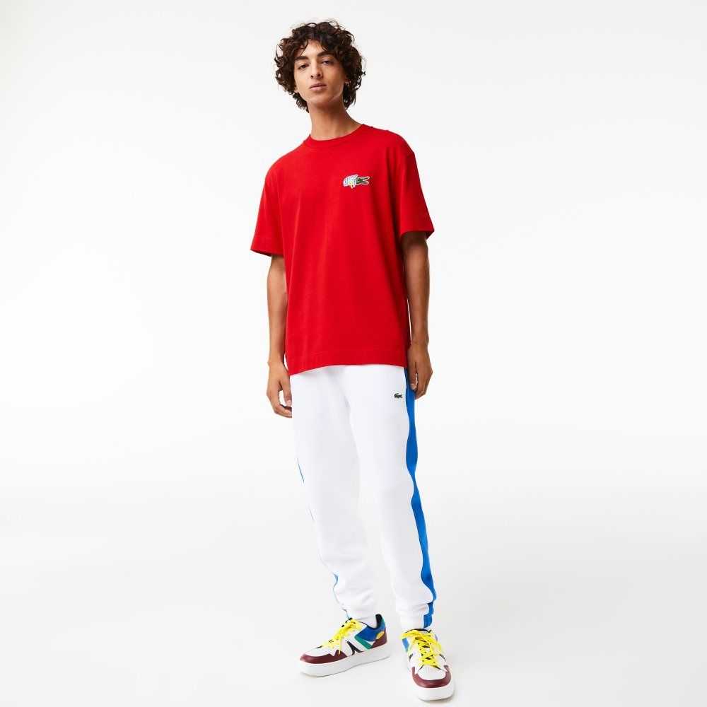 Lacoste Relaxed Fit Comic Effect Badge Rojas | 7950-IUNTB