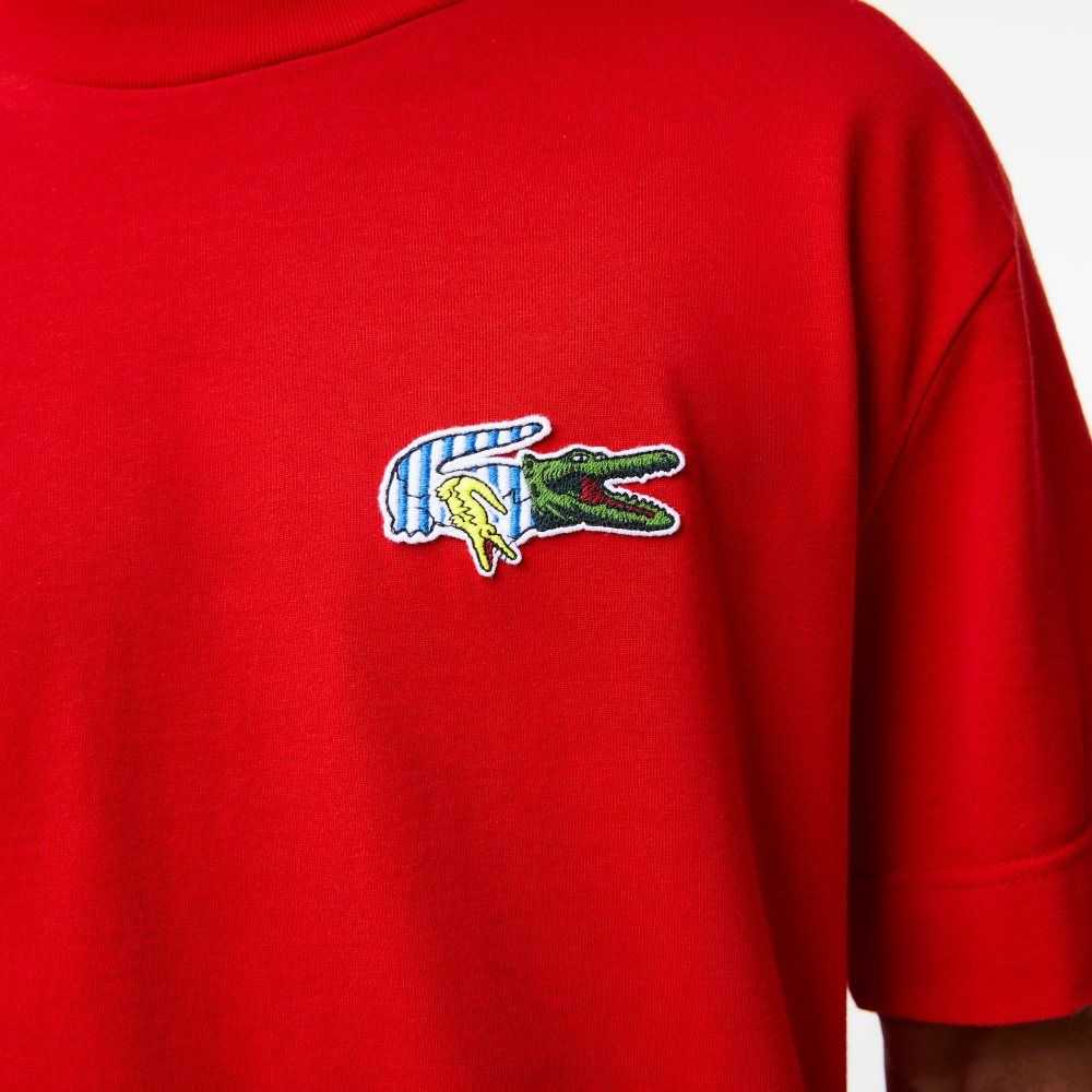 Lacoste Relaxed Fit Comic Effect Badge Rojas | 7950-IUNTB