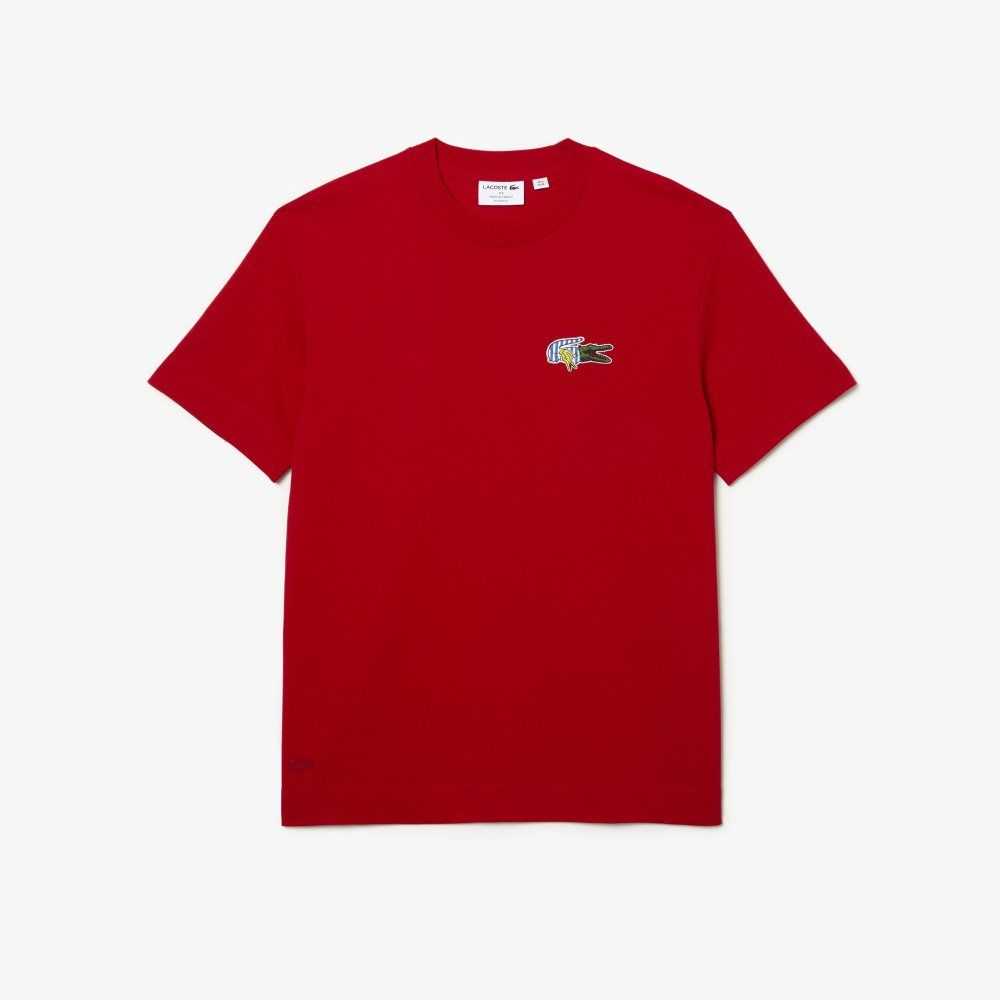 Lacoste Relaxed Fit Comic Effect Badge Rojas | 7950-IUNTB