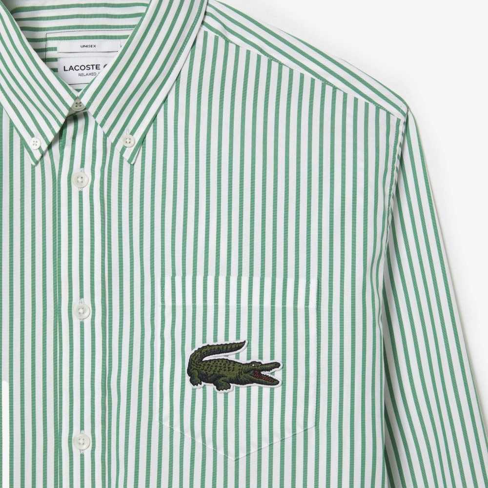 Lacoste Relaxed Fit Large Crocodile Algodon Blancas Verde | 7603-IOBLV