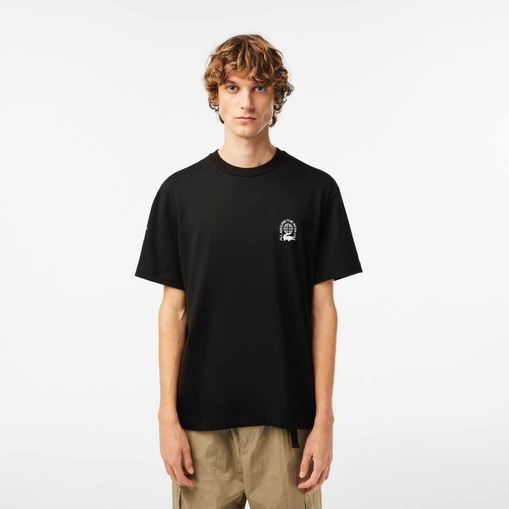 Lacoste Relaxed Fit Organic Algodon Jersey Negras | 2850-SECJZ