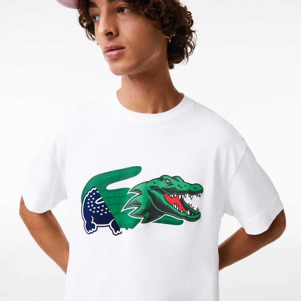 Lacoste Relaxed Fit Oversized Crocodile Blancas | 1423-ZPJEN