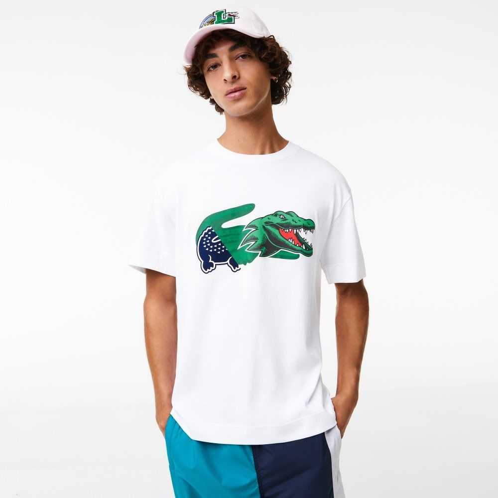 Lacoste Relaxed Fit Oversized Crocodile Blancas | 1423-ZPJEN