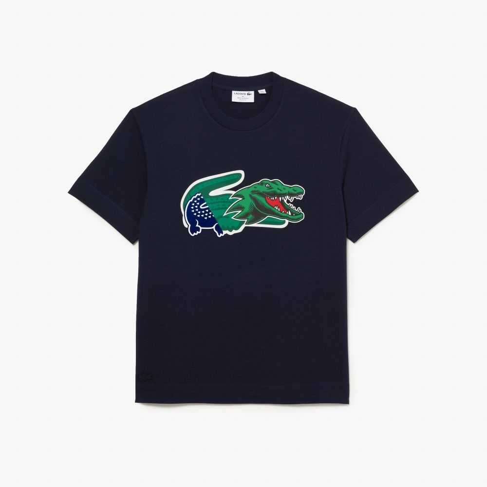 Lacoste Relaxed Fit Oversized Crocodile Azul Marino Azules | 4859-SMHUF