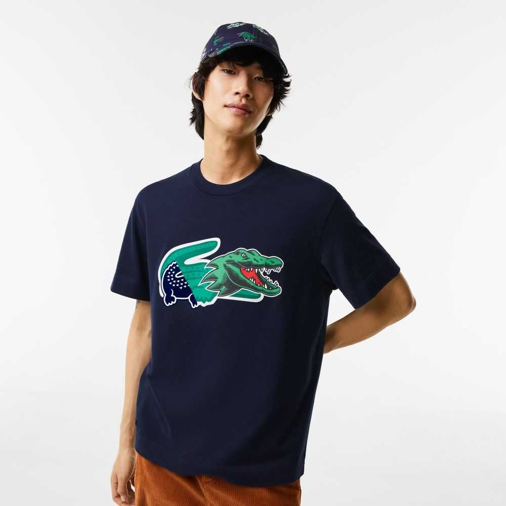 Lacoste Relaxed Fit Oversized Crocodile Azul Marino Azules | 4859-SMHUF