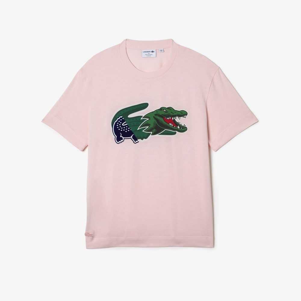 Lacoste Relaxed Fit Oversized Crocodile Rosas Claro | 5642-XMGHU