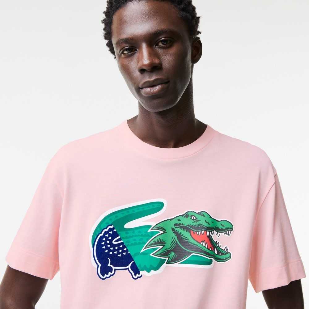 Lacoste Relaxed Fit Oversized Crocodile Rosas Claro | 5642-XMGHU