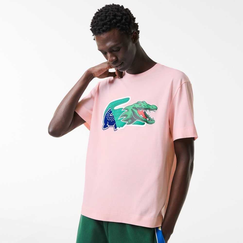 Lacoste Relaxed Fit Oversized Crocodile Rosas Claro | 5642-XMGHU